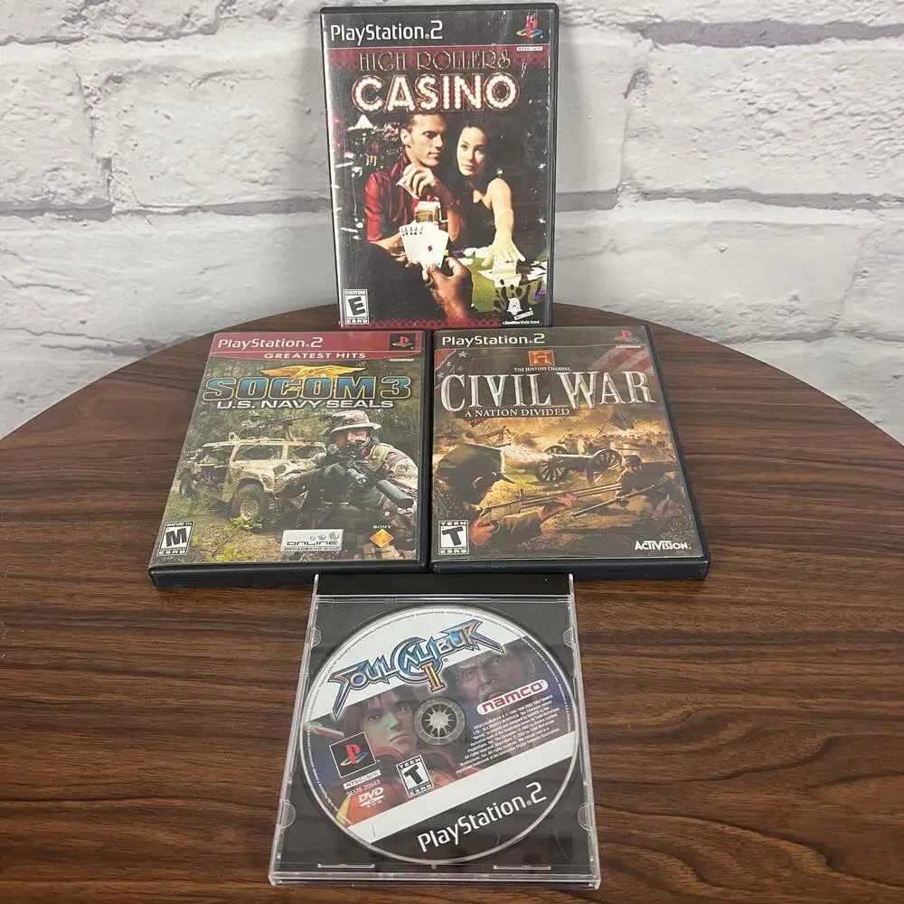 PlayStation PS2 4 Mixed Video Game Lot SOCOM 3 Civil War SoulCalibur II Casino